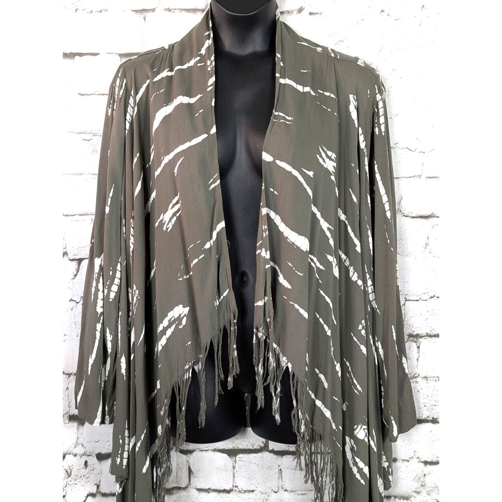 KNOX ROSE Open-Front Boho Fringe Kimono Topper Artsy Southwestern Size XXL